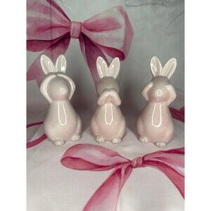 Pink Easter Hear Speak See No Evil Bunny Trio